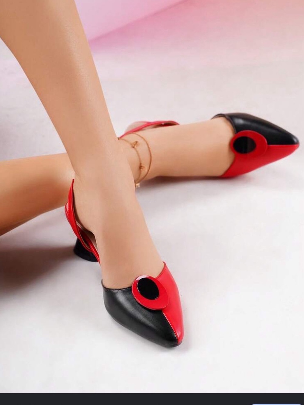 Red & black color block sling back heels (42=8.5)